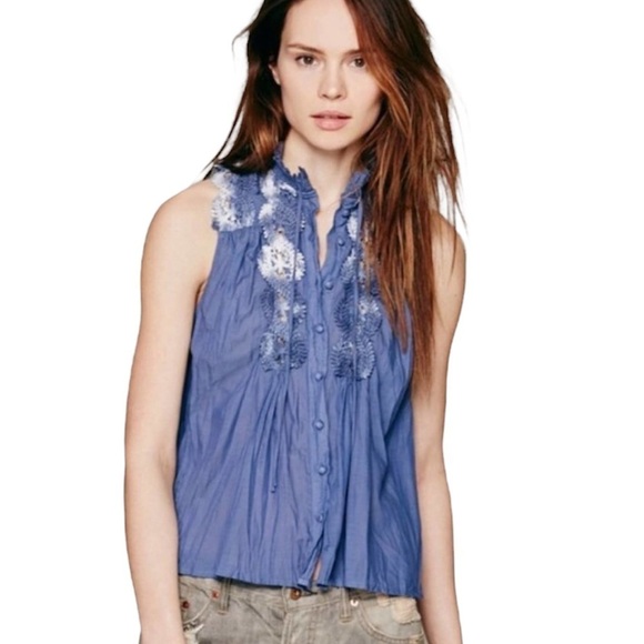 Free People Crochet Button Down Flowy Boho Tank Top Small - Picture 1 of 8